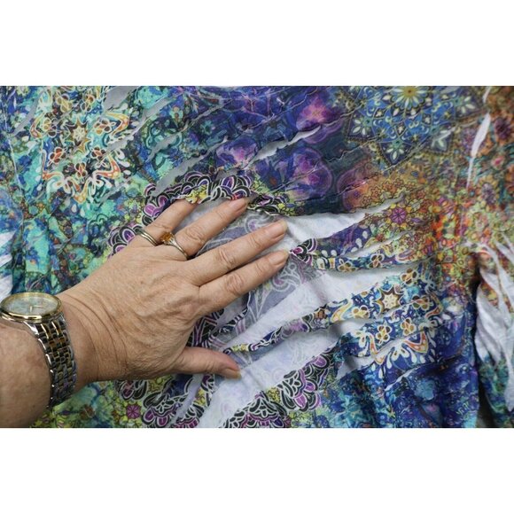 Jess & Jane 3/4 Sleeve Layered Mandala Colorful Top-Size Small-Wearable Art - Picture 5 of 11